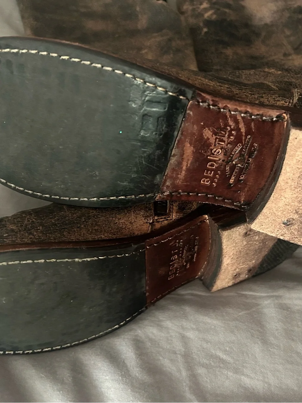Distressed Tall Leather Bed Stu Manchester Riding Boots - Brown